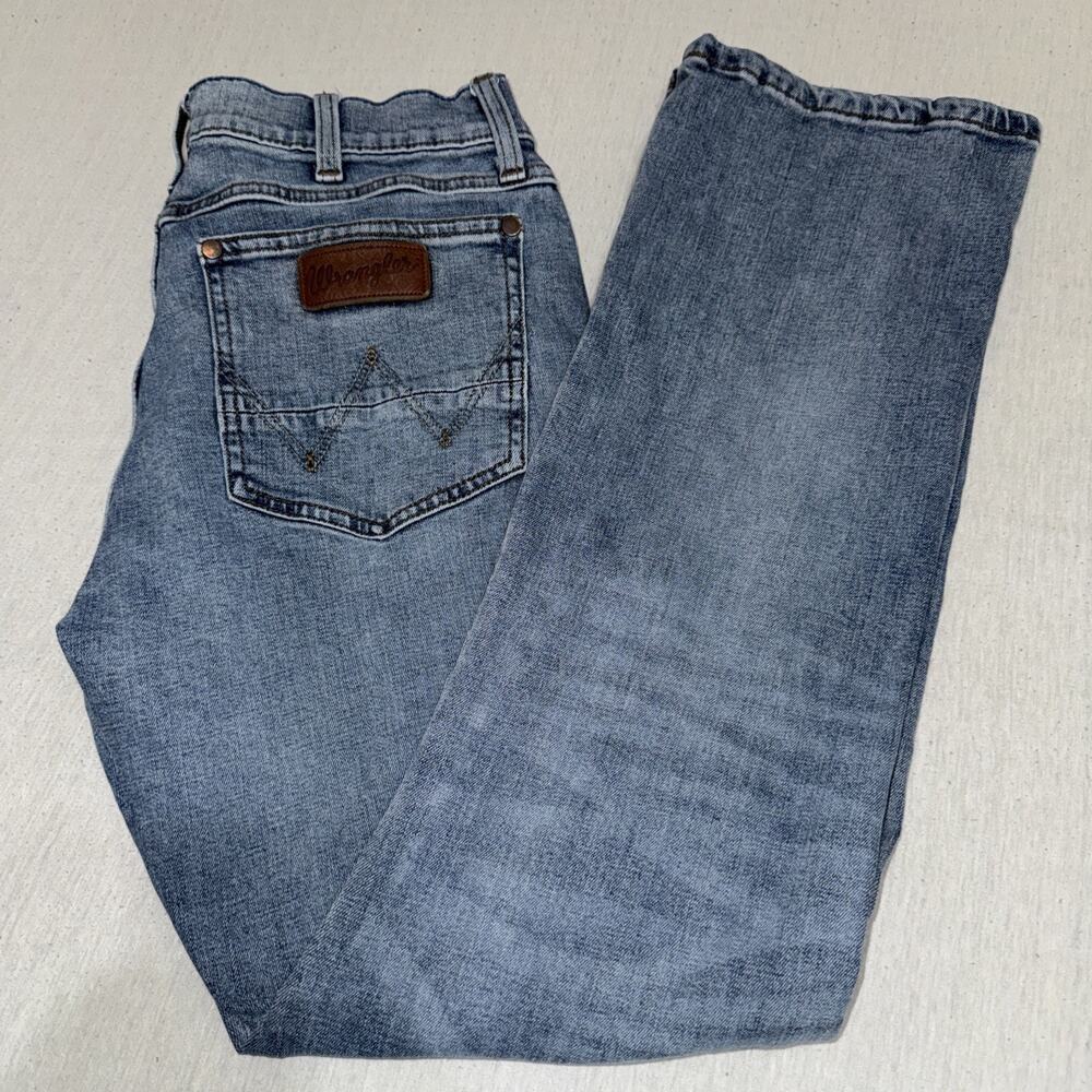 Wrangler Retro Jeans Mens 30x32 Blue Slim Boot Denim Stretch EUC